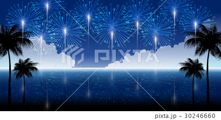 花火 海 ヤシ 背景 のイラスト素材