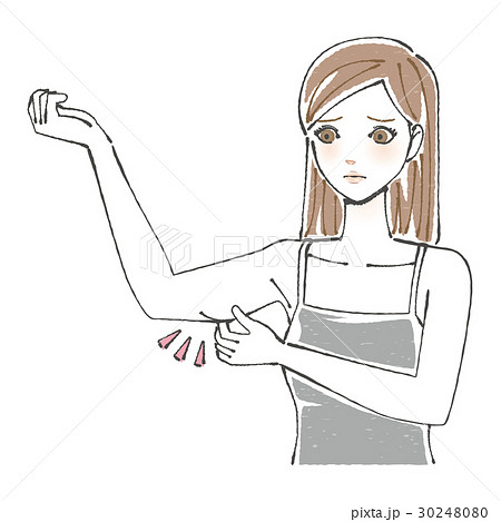 二の腕をつまむ女性のイラスト素材