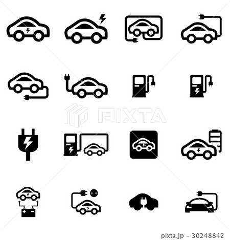 Vector black electric car icon set 30248842