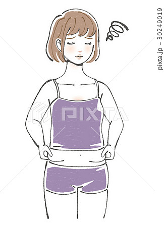 体の肉をつまむ女性　ボブヘア 30249019