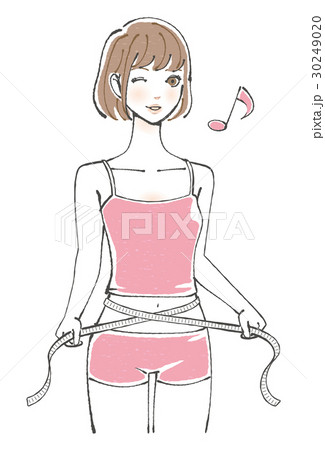 ウエストを測る女性　ボブヘア 30249020