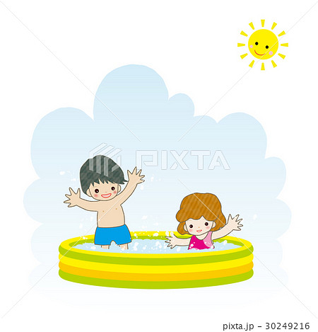 夏 子供 プール遊びのイラスト素材