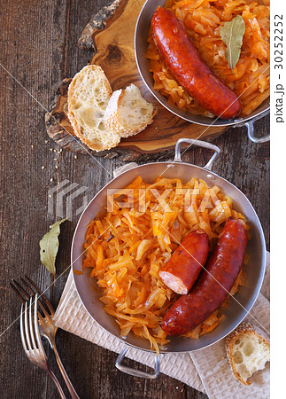 Homemade braised sauerkraut with smoked sausages 30252252