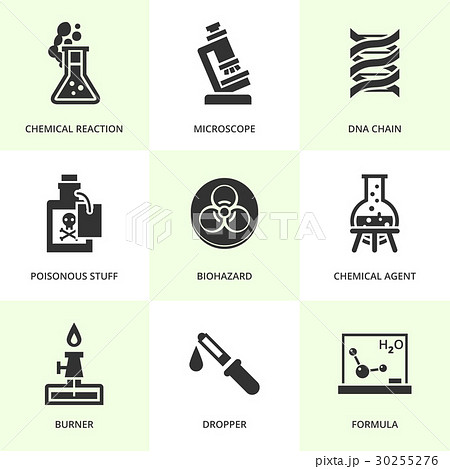 Set of black chemistry icons. 30255276