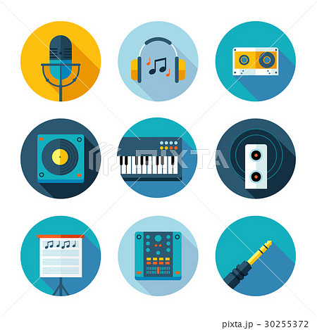 Set of flat music and sound icons. 30255372