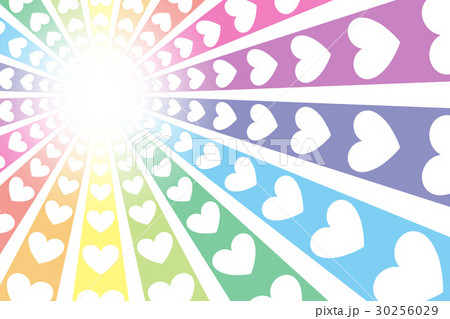 背景素材 集中線 放射 ハート模様 虹 レインボー かわいい 広告 ポスター 宣伝 パーティー 光線のイラスト素材