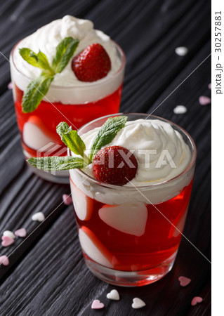 Delicious strawberry dessert with whipped cream 30257881