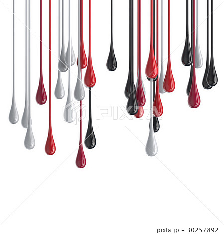 3D red, white and black glossy paint drop blobs 30257892