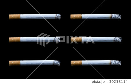collection cigarette with ashes isolated black 30258114