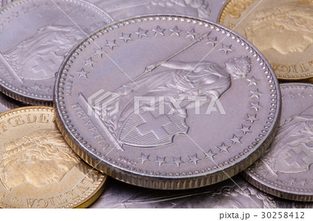 Detail of different swiss franc coins 30258412