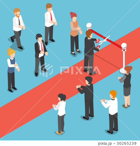 Businessman cutting red ribbon at opening event. 30265239