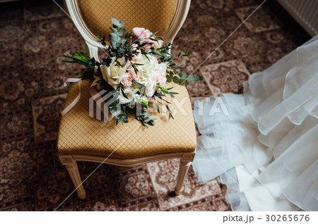 Beautiful bouquet decorated with long silk ribbon 30265676