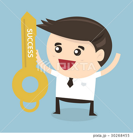Businessman holding a golden key of success. 30268455