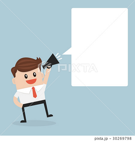 Businessman holding megaphone with speech bubble. Businessman holding megaphone with speech bubble. 30269798