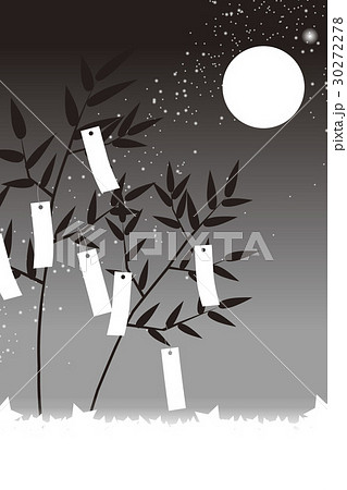 背景素材壁紙 七夕飾り お祭り 笹の葉 夜景 星空 短冊 天の川 天の河 たなばた 竹 キラキラ 夏のイラスト素材