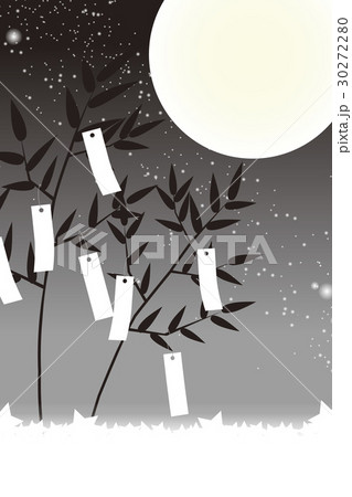背景素材壁紙 七夕飾り お祭り 笹の葉 夜景 星空 短冊 天の川 天の河 たなばた 竹 キラキラ 夏のイラスト素材