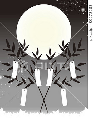 背景素材壁紙 七夕飾り お祭り 笹の葉 夜景 星空 短冊 天の川 天の河 たなばた 竹 キラキラ 夏のイラスト素材