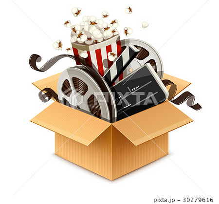 Full cardboard box filled cinema and filmmaking Full cardboard box filled cinema and filmmaking 30279616