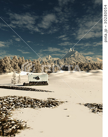 Old Stone Cottage in a Snowy Winter Mountain Lands 30280054