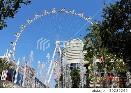 アメリカ、ラスベガスの風景、大観覧車と噴水 30282246