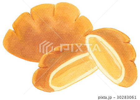 手描き 水彩 クリームパンのイラスト素材 3061