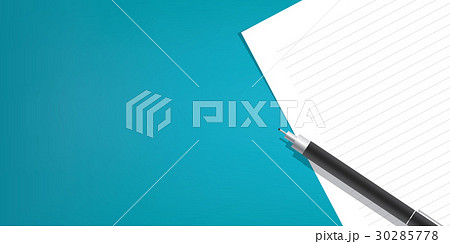 The pen is placed above the line paper on a blue 30285778