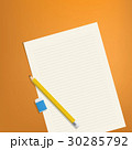 The pencil and eraser is placed above line paper 30285792