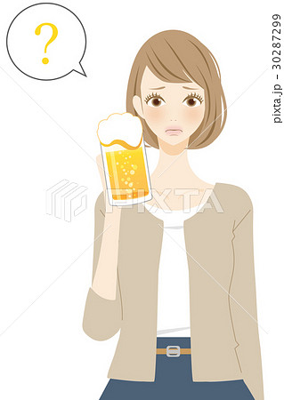 お酒を飲む女性 人物 ハテナのイラスト素材