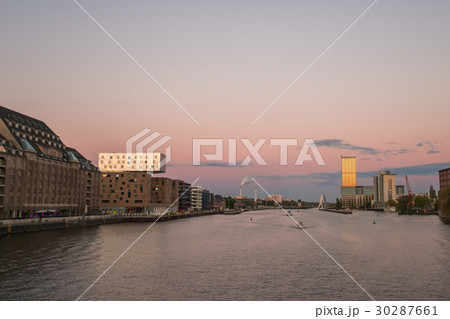 Berlin skyline -  river spree boats and sunset sky 30287661