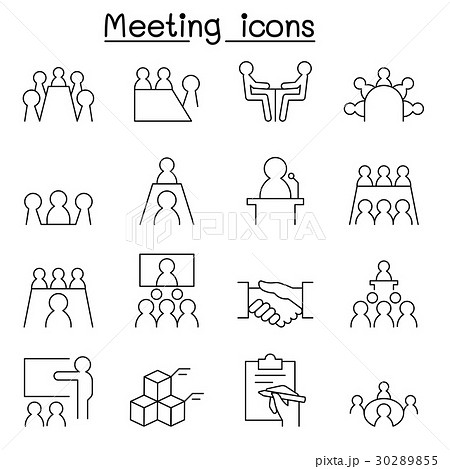 Meeting Conference Icon Set In Thin Line Styleのイラスト素材