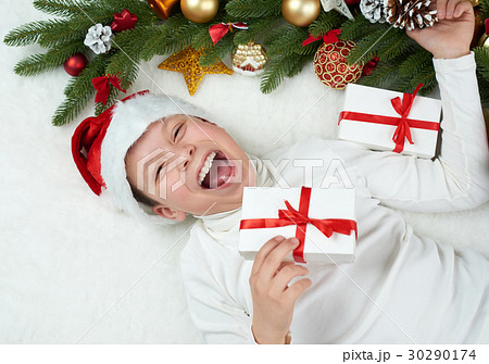 boy child having fun with christmas decoration 30290174
