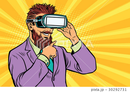 Smiling bearded hipsters in VR glasses Smiling bearded hipsters in VR glasses 30292731