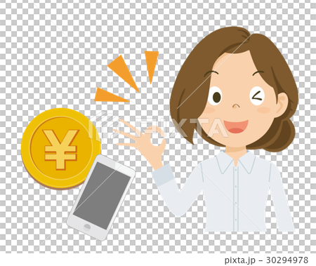 女性　お金　スマホ　稼ぐ　副業　イラスト 30294978