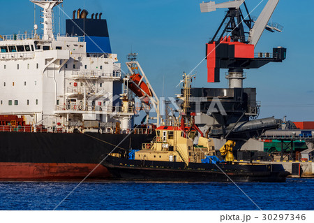 Black cargo ship mooring 30297346