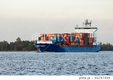 Blue container ship Blue container ship 30297499