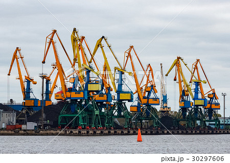 Yellow cargo cranes Yellow cargo cranes 30297606