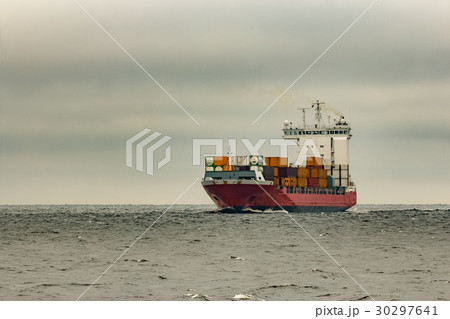 Red cargo container ship 30297641