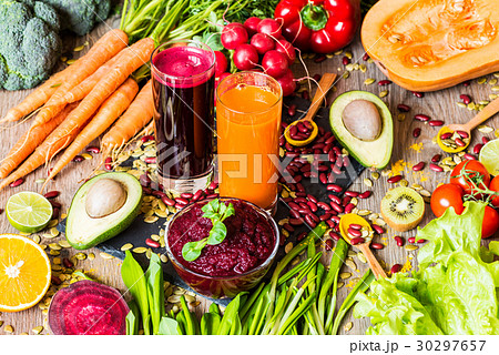 Healthy vegan food. Fresh vegetables on wooden 30297657