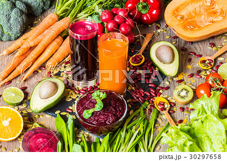 Healthy vegan food. Fresh vegetables on wooden 30297658