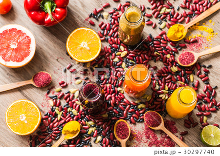 Detox diet. Different colorful fresh juices. top Detox diet. Different colorful fresh juices. top 30297740