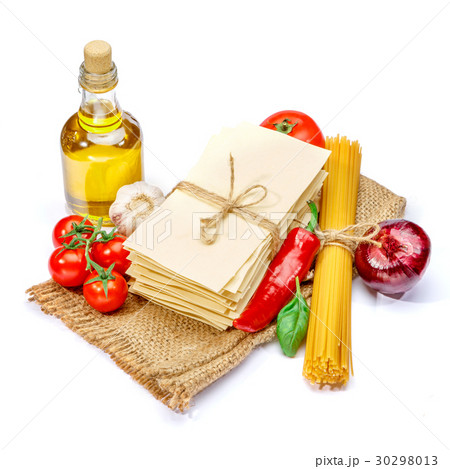 pile of dried uncooked lasagna pasta sheets and 30298013