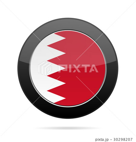 Flag of Bahrain. Shiny black round button.