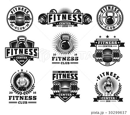 Set bodybuilding badges, stickers isolated on Set bodybuilding badges, stickers isolated on 30299637