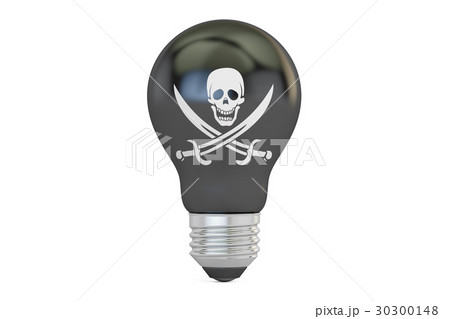 Light bulb with pirate flag, 3D rendering Light bulb with pirate flag, 3D rendering 30300148