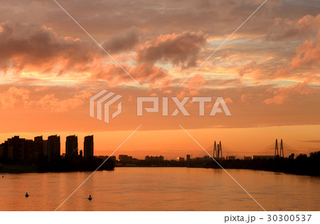 Neva river at sunset. 30300537