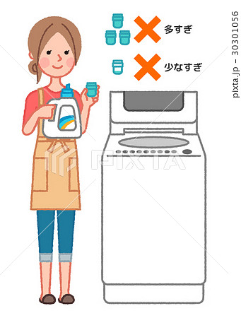 適量の洗剤で洗濯をする女性のイラスト素材 適量の洗剤で洗濯をする女性のイラスト素材