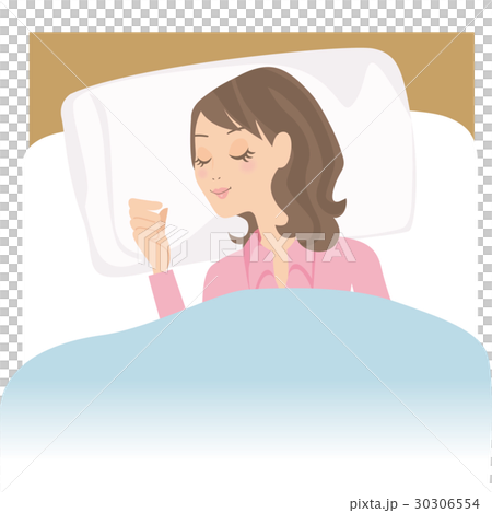 ベッドで寝ている女性のイラスト素材