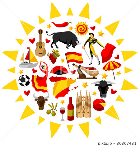 Spain Background In Shape Of Sun Spanishのイラスト素材