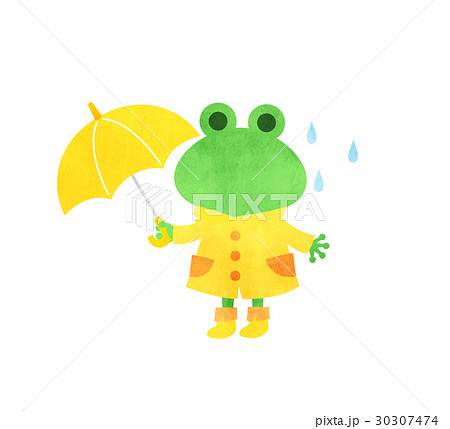傘をさすカエルのイラスト素材