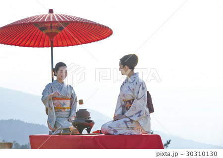 野点を愉しむ日本人女性と外国人女性 30310130
